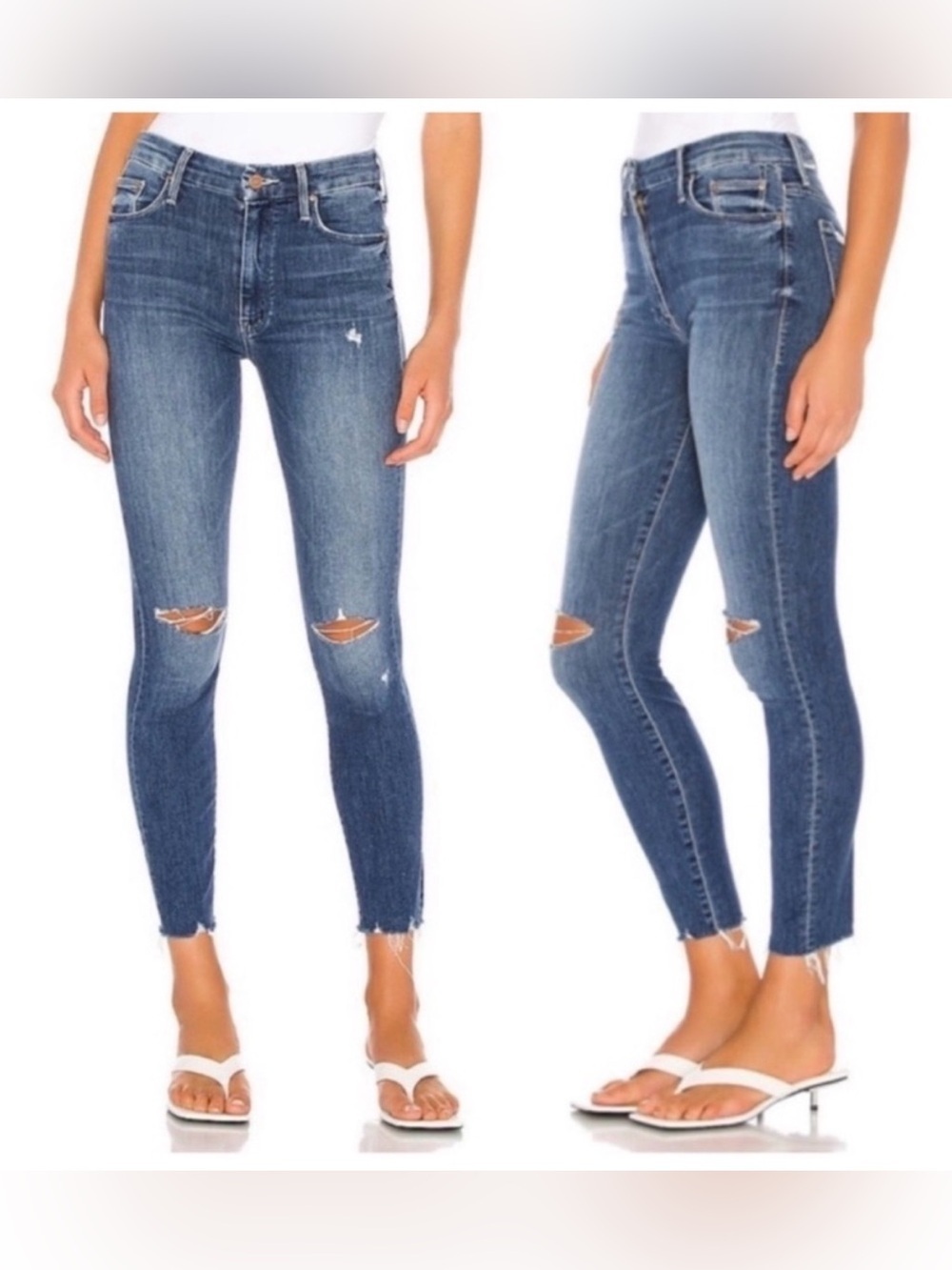 Mother High Waisted Looker Ankle Fray Jeans 26 Skinny Distressed Minimal Chic